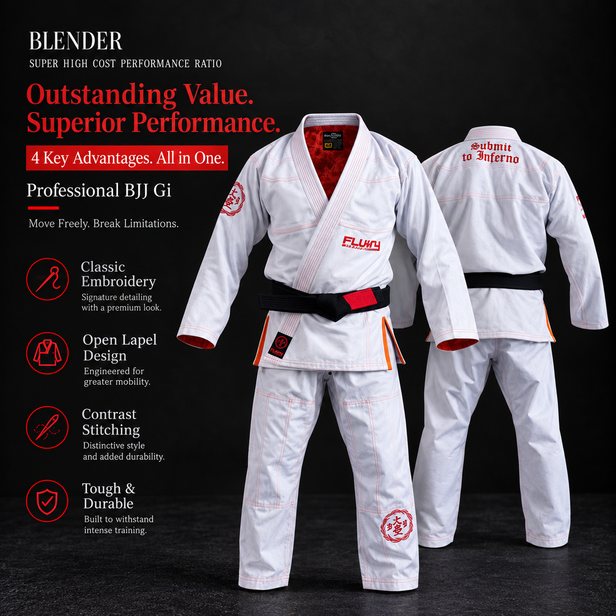 FLUORY [BJJF 17 ] BJJ GI, Professional Jiujitsu training suit.