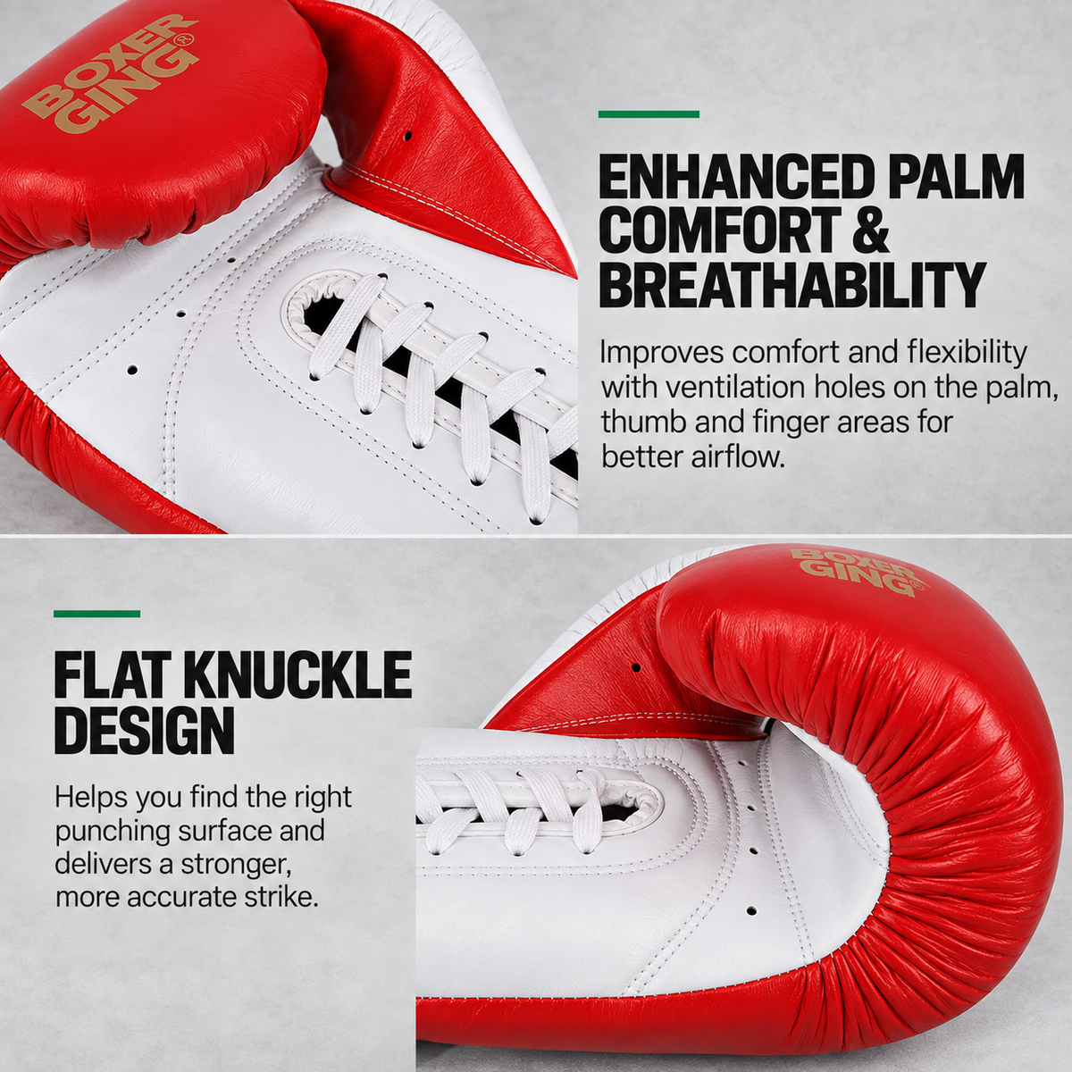 BOXERGING Lace-up Boxing Gloves for Kickboxing, Boxing, and Martial Arts