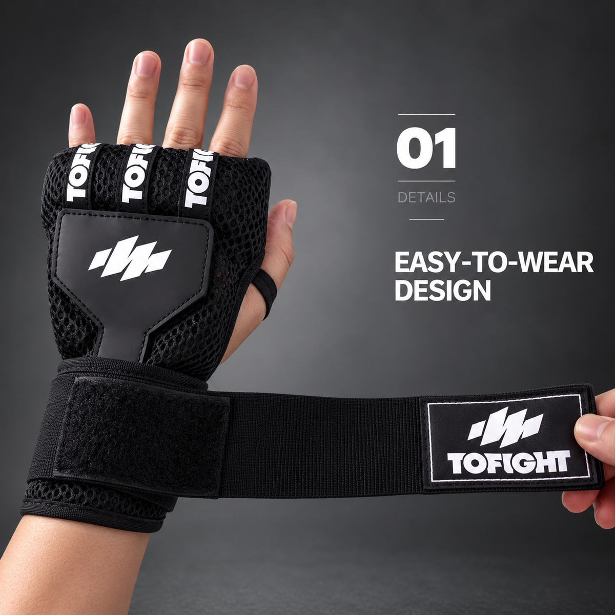 TOFIGHT TFHW1 Quick Hand Wraps, Ready To Use Bandages For Boxing, Kickboxing and MMA